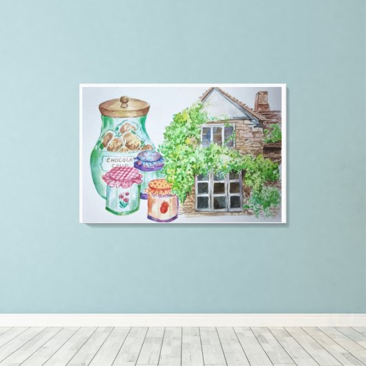 Cotswolds Aquarel Schilderij Canvas Print (Insitu (Houten vloer))