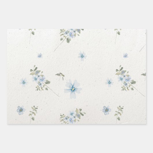 Cotswolds Blauwe Winter Bloemen Faux Handgemaakt Inpakpapier Vel (Voorkant 3)
