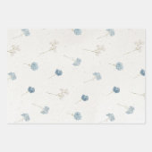 Cotswolds Blauwe Winter Bloemen Faux Handgemaakt Inpakpapier Vel (Voorkant 2)
