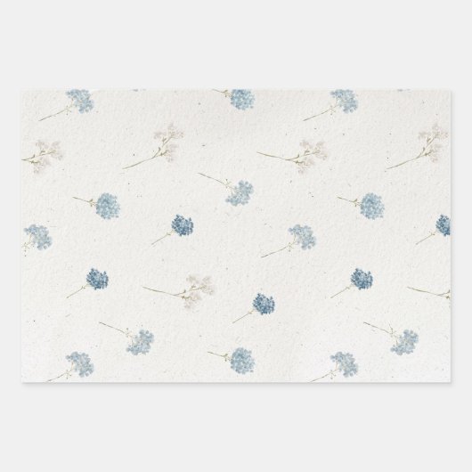 Cotswolds Blauwe Winter Bloemen Faux Handgemaakt Inpakpapier Vel (Voorkant 2)
