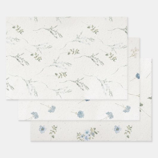 Cotswolds Blauwe Winter Bloemen Faux Handgemaakt Inpakpapier Vel (Set)