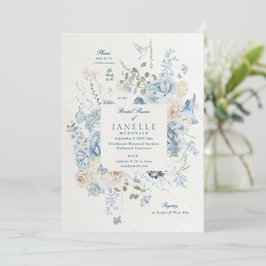 Cotswolds Blue Winter Florals Vrijgezellenfeest Kaart (Staand voorkant)