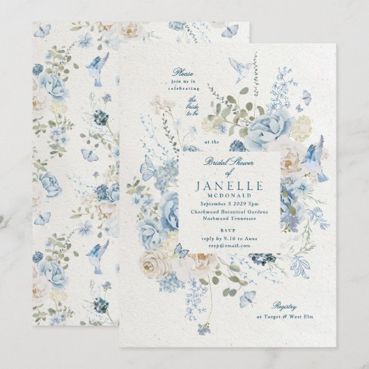 Cotswolds Blue Winter Florals Vrijgezellenfeest Kaart (Voorkant / Achterkant)