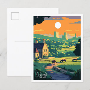 Cotswolds Engeland Kunst Vintage Reizen Illustrati Briefkaart