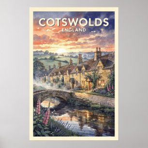 Cotswolds Engeland Reis in Vintage Stijl Poster