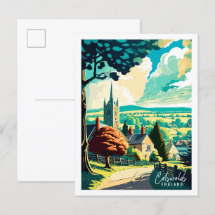 Cotswolds Engeland vintage reisillustratie Briefkaart