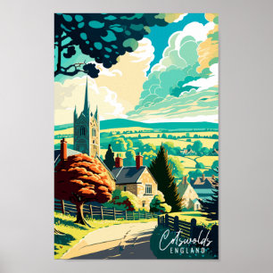Cotswolds Engeland vintage reisillustratie Poster
