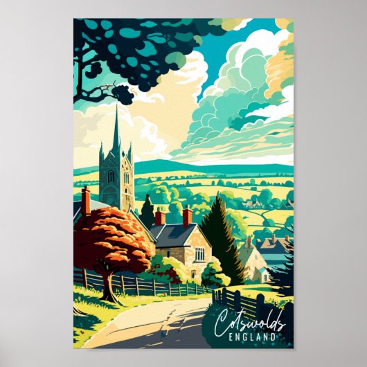 Cotswolds Engeland vintage reisillustratie Poster (Voorkant)