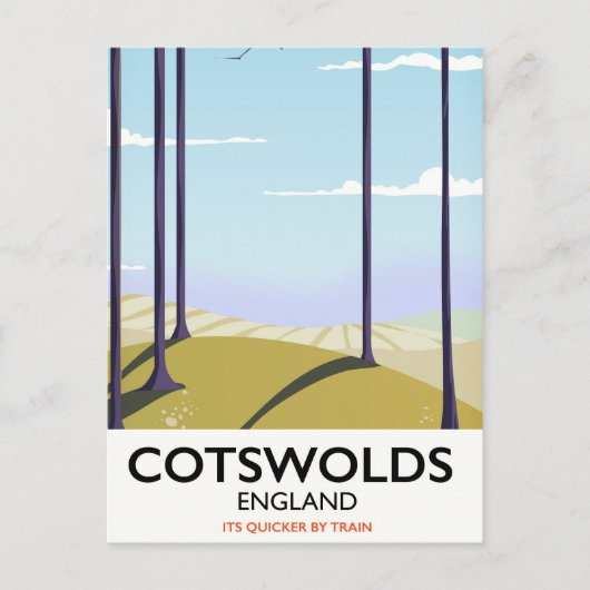 Cotswolds landschap spoorweg reisposter briefkaart (Voorkant)