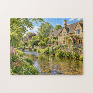 Cotswolds Zomer Rivierkant Stenen Cottages Legpuzzel
