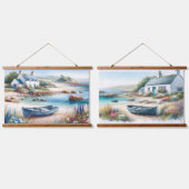 Cottage aan de kust met roeiboot aan zee hangend wandkleed (Dubbel)