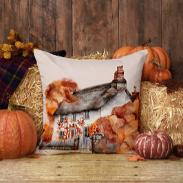 Cottage Autumn House Floral Herfst Sierkussen