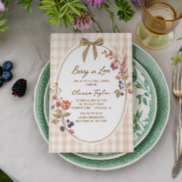 Cottage Berry verliefd Gingham Bruidsuitnodiging Kaart