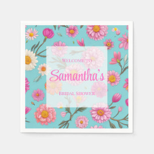 Cottage bloemenwitte madeliefjes roze bloemen servet