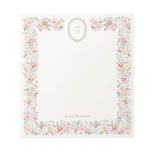 Cottage Bloom Monogram Notitieblok (Voorkant)