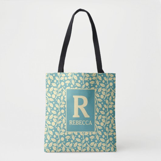 Cottage Blue en Cream Leaf Tote Bag (Voorkant)