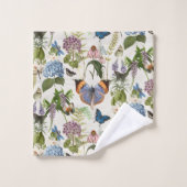 Cottage Blue Hydrangea Bloemen Botanische Vlinder Bad Handdoek (Wasdoekje)