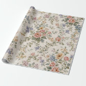 Cottage Blush Blauwe Bloempatroon Cadeaupapier (Uitgerold)