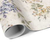 Cottage Blush Blauwe Bloempatroon Cadeaupapier (Rol Hoek)