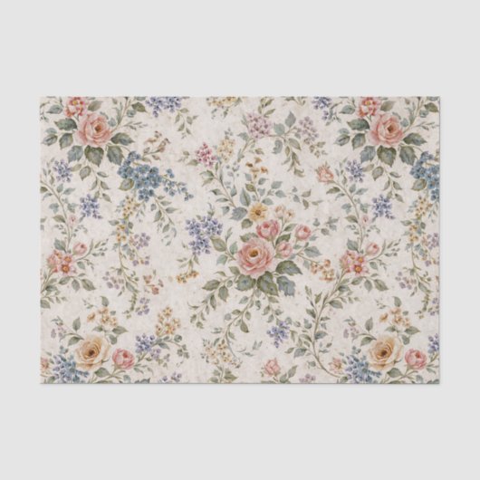 Cottage Blush Blauwe Bloempatroon Tissuepapier (Voorkant)