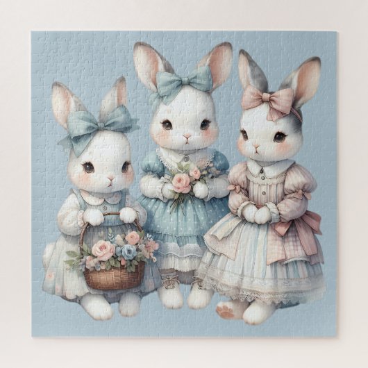 Cottage Bunny Sisters Watercolor Illustration Legpuzzel (Verticaal)