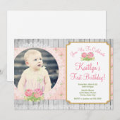 Cottage Chic Bloemen Verjaardag Uitnodiging 5x7 (Voorkant / Achterkant)