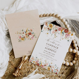 Cottage Chic Botanical Garden Floral Wedding Kaart