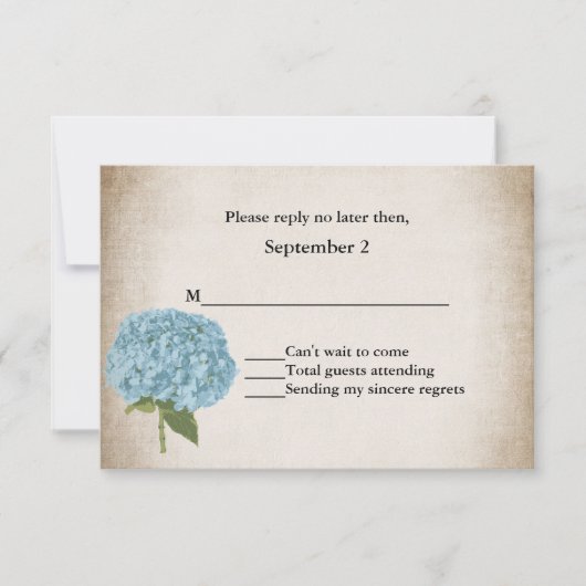 Cottage Chic Hydrangea Wedding RSVP-kaart RSVP Kaartje (Voorkant)