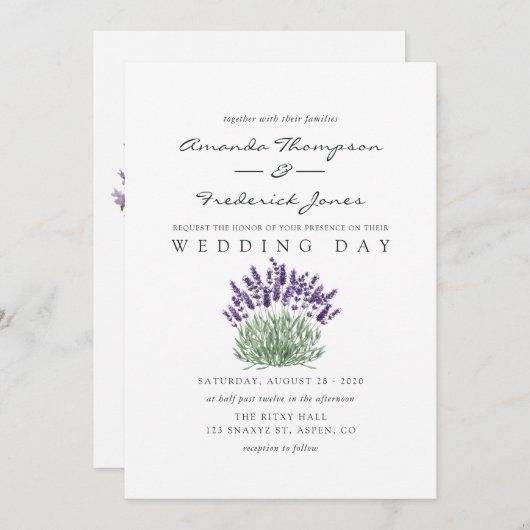 Cottage Chic Lavender Wedding Invitation Kaart (Voorkant / Achterkant)