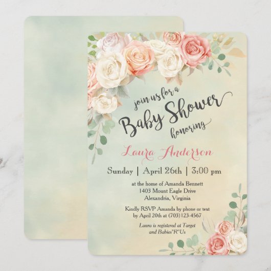Cottage Chic  Rozen Baby shower Kaart (Voorkant / Achterkant)