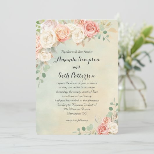 Cottage Chic Rozen bruiloft Kaart (Staand voorkant)