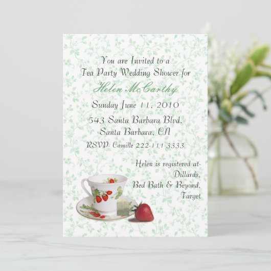 Cottage Chic Tea Party Invitation Kaart (Staand voorkant)