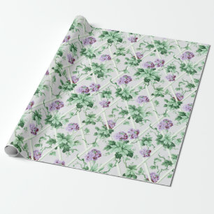 Cottage Chique Paarse Hydrangeas op Trellis Cadeaupapier