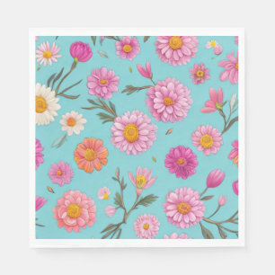 Cottage core bloemige witte madeliefjes roze bloem servet