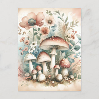 Cottage Core | champignons en bloemen Briefkaart