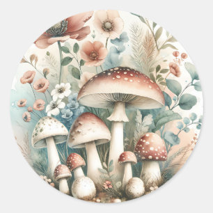 Cottage Core champignons en bloemen Ronde Sticker