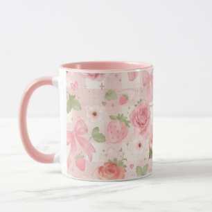 Cottage core + Coquette Aardbei en Bloemen Mok
