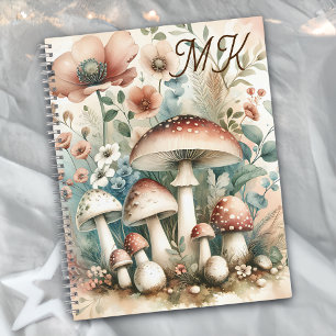 Cottage Core Geborduurde Paddenstoelen en Bloemen Notitieboek