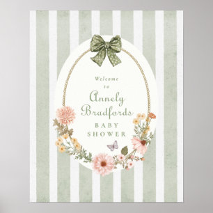 cottage core gingham bloemen meisje welkomstbord poster