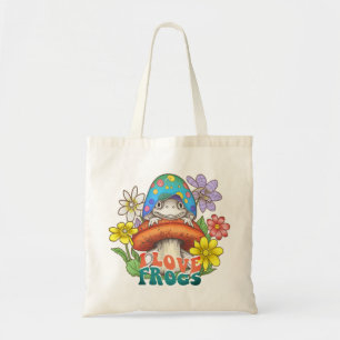 Cottage Core I Love Frogs-paddenstoelen Tote Bag