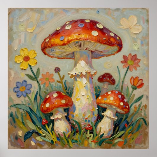  Cottage Core Mushrooms and Flowers Poster (Voorkant)