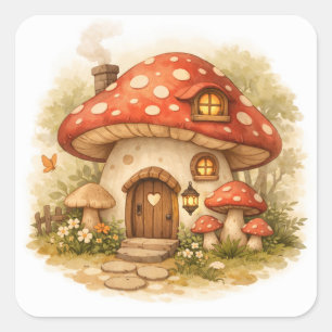 Cottage core Paddenstoel Esthetische Illustratie Vierkante Sticker
