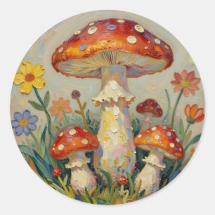 Cottage Core Paddenstoelen en Bloemen Ronde Sticker