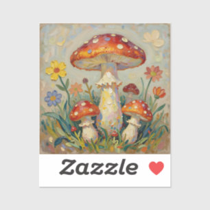 Cottage Core Paddenstoelen en Bloemen Sticker