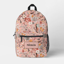 Cottage Core Pink Floral gepersonaliseerde rugzak