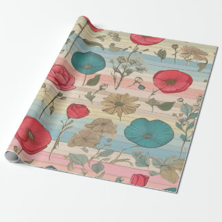 Cottage Core, Roze & Blauw Bloemen Wrapping Papier
