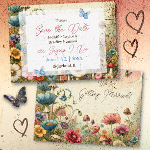 Cottage Core Vintage Bruiloft Save the Date Kaart