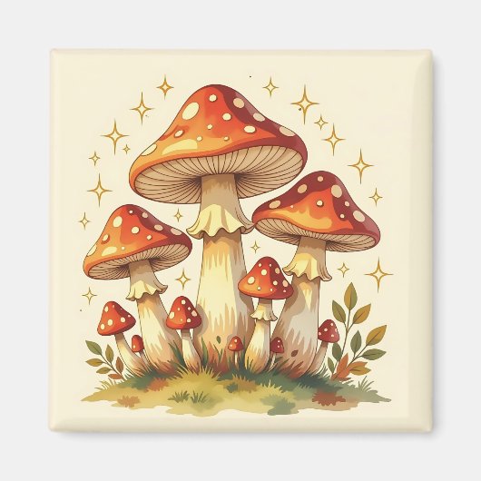 Cottage Core Vintage Mushrooms  Magneet (Voorkant)