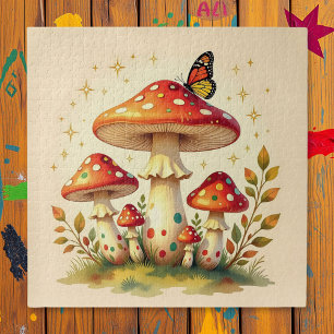 Cottage Core Vintage Paddenstoelen en Vlinder Legpuzzel