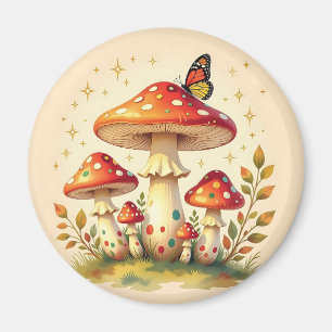 Cottage Core Vintage Paddenstoelen en Vlinder Magneet